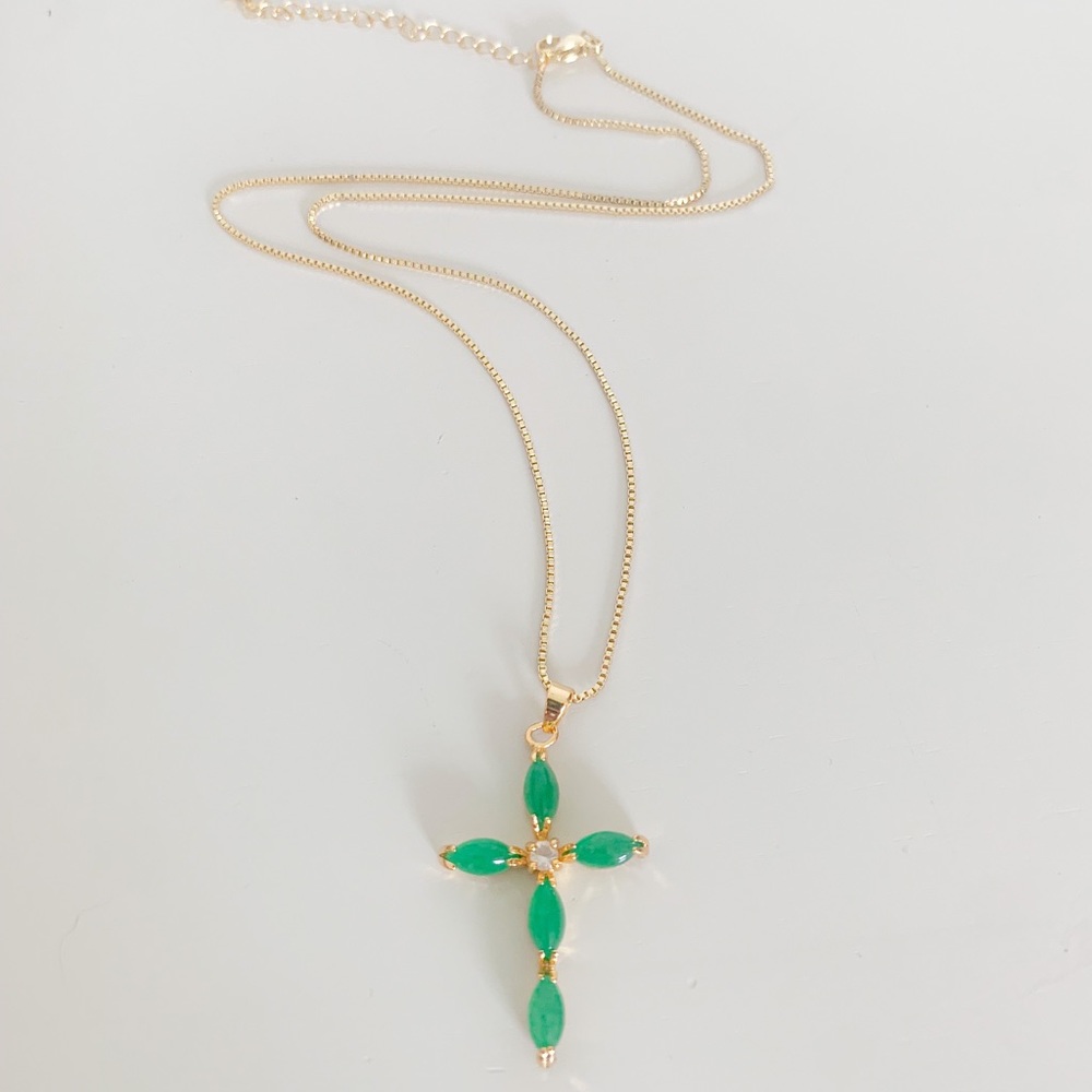 Jade Cross Necklace | 14k Gold Filled - Picture 5 of 7